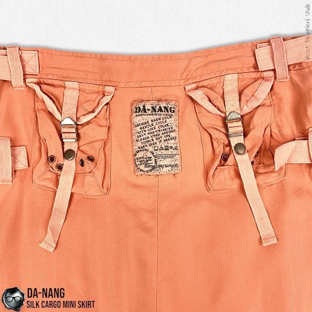 DA-NANG SURPLUS INDO-CHINE VINTAGE SILK PLEATED CARGO MINI SKIRT IN CORAL SMALL - Picture 8 of 13